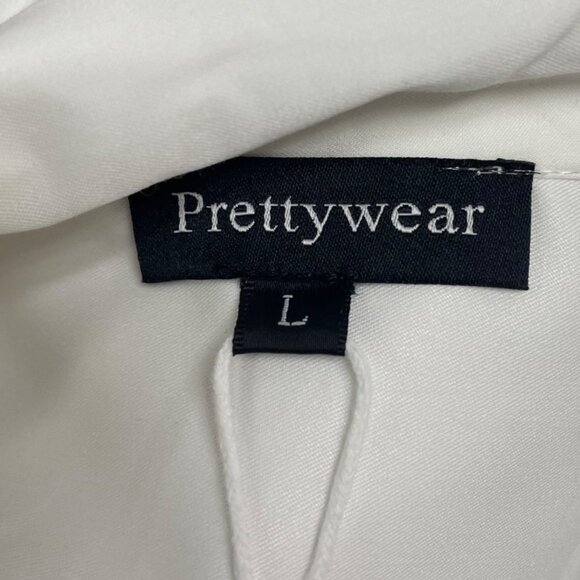 Prettywear Women White Satin Long Sleeve Collar Shirt Elegant Classic Sz L - New - Picture 4 of 8